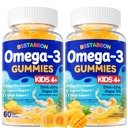 Vegansk Omega 3 Gummies for Kids 4 +: Natural Omega-3 Fedtsyretilskud DHA EPA med vitamin D3 B12 Probiotisk Lutein Zink for total sundhed - Ingen fisk smag Multivitamin til børn (120Count)