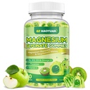 Magnesium Glycinat Gummier for børn og voksne - Sukker fri Magnesiummalat med L-Theanin, Omega-3, D3-vitamin, B6, B12, C- Sleep, Calm, Afslapning, Brain, Bones, Green Apple & Kiwi