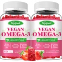 Omega-3 Gummies Potent Alger Omega Kilde, Boost Brain, Eye & immunfunktion, med DHA og EPA Vegan & Sugar Free, Strawberry Flavor, 120 Greve