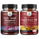 Bundle of Green Coffee Bean Extract for Uric Acid Cleanse - Gurkemeje Tart Cherry & Selleri frø og islandske vilde fanget Cod Lever Oil Softels - Fish Omega 3 EPA DHA Vitamin D & A 1000mg Per Servering