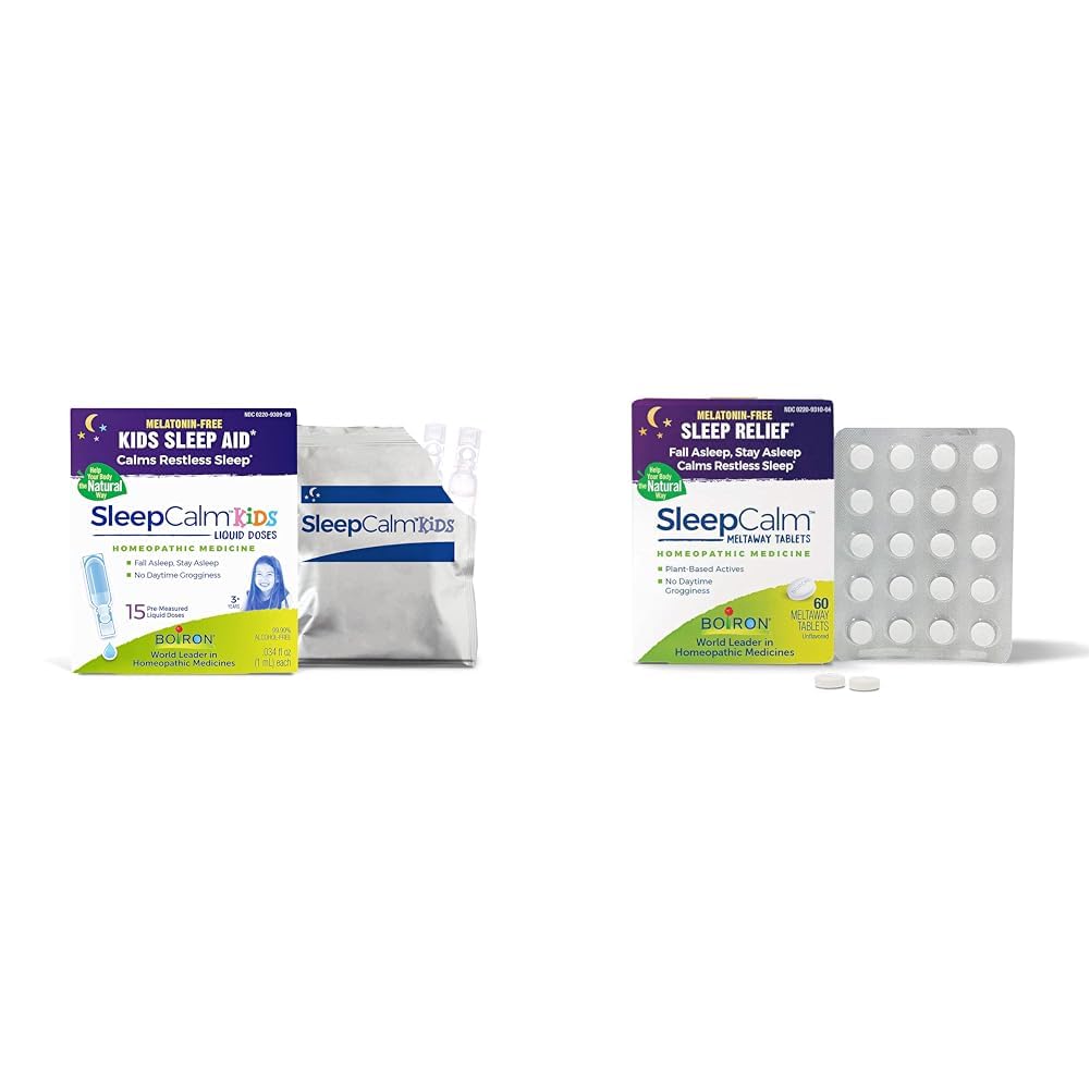 Boiron SleepCalm Kids flydende doser og SleepCalm Melaway tabletter Bundle til dyb, afslappende, rolig nattesøvn