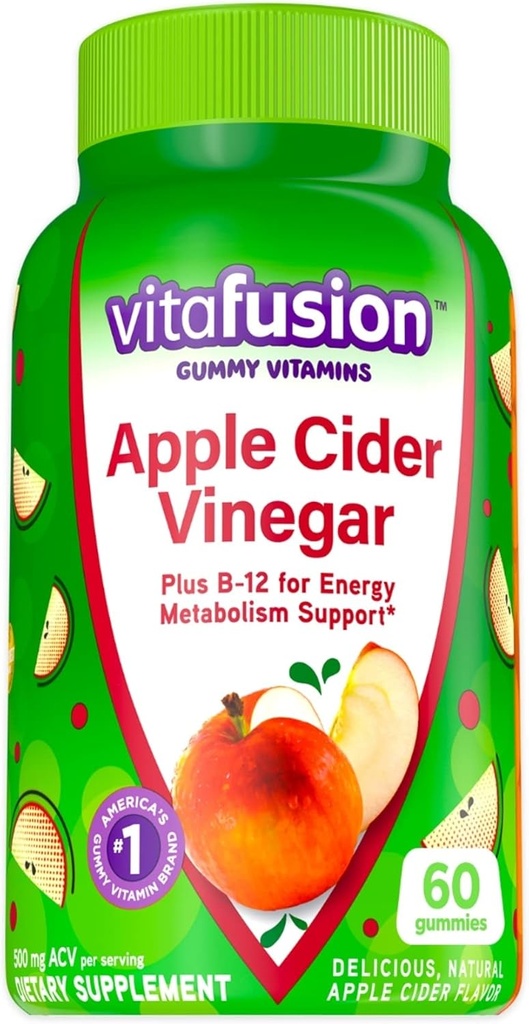 Vitafusion Apple Cider Vinegaver, 500mg Apple Cider Vinegaver servering plus B Vitaminer, 60ct (30 dages forsyning), Natural Apple Cider Flavor fra Amerikas Nummer Et Gummy Vitamin Brand