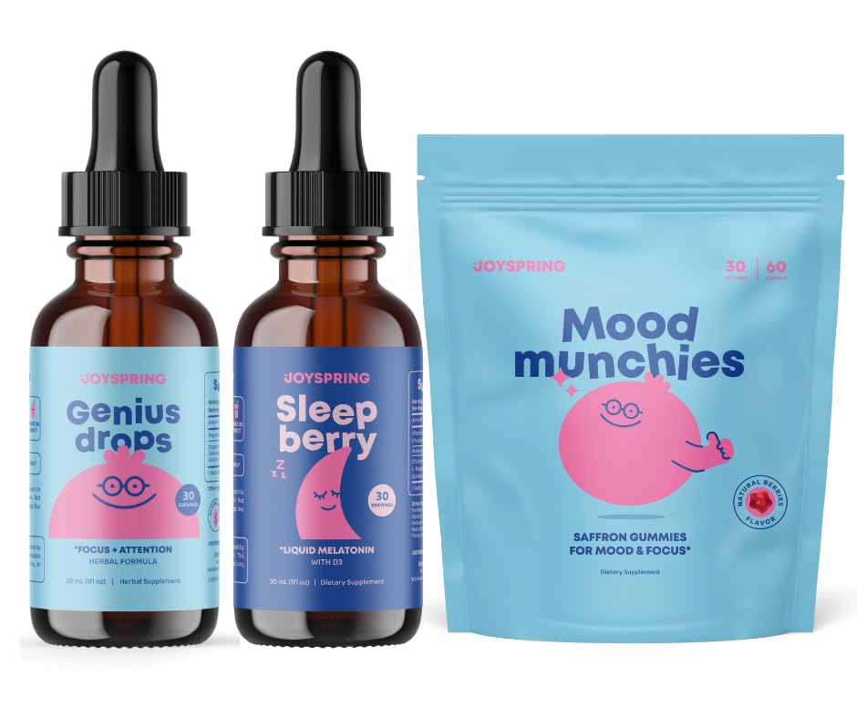 JoySpring SleepBerry Melatonin med hyldebær, safran supplement og genius dråber til børn
