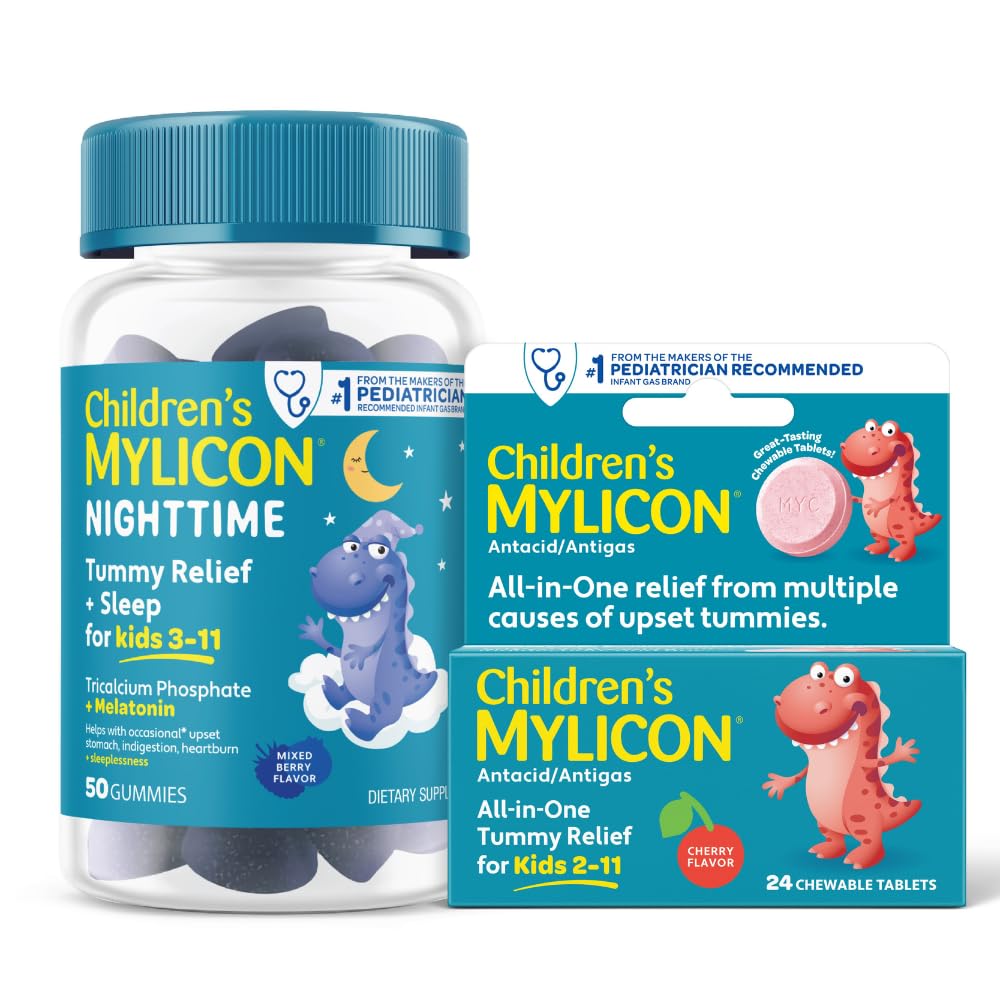 MYLICON Tummy Relief til børn Bundle, Daytime Tummy Relief tabletter + Nighttime Gummies med Melatonin