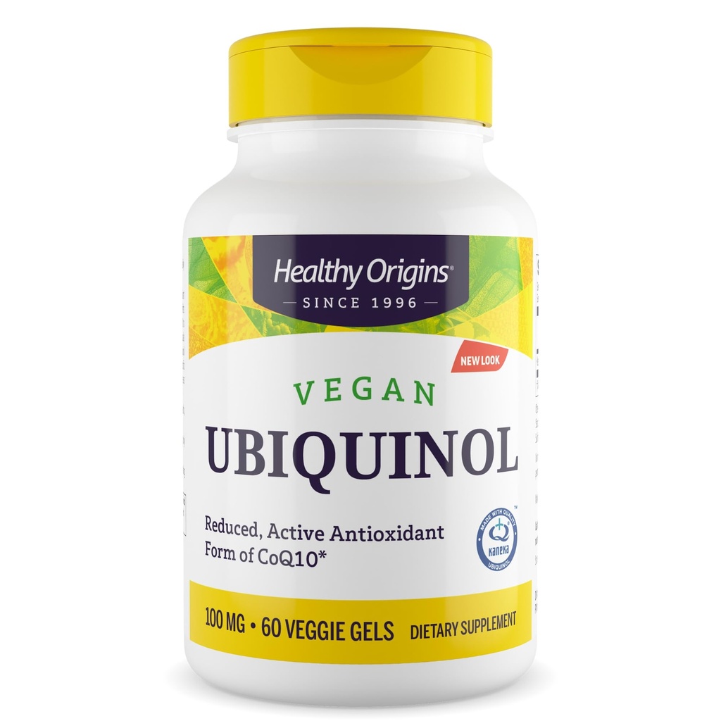 Sund oprindelse Vegan Ubiquinol (Aktiv form af CoQ10), 100 mg - Kaneka Ubiquinol Kosttilskud til hjerte sundhed & antioxidant Support - Gluten- Free & Non- GMO Supplement - 60 Veggie Gels