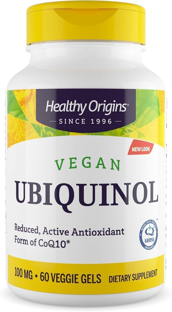 Sund oprindelse Vegan Ubiquinol (Aktiv form af CoQ10), 100 mg - Kaneka Ubiquinol Kosttilskud til hjerte sundhed & antioxidant Support - Gluten- Free & Non- GMO Supplement - 60 Veggie Gels