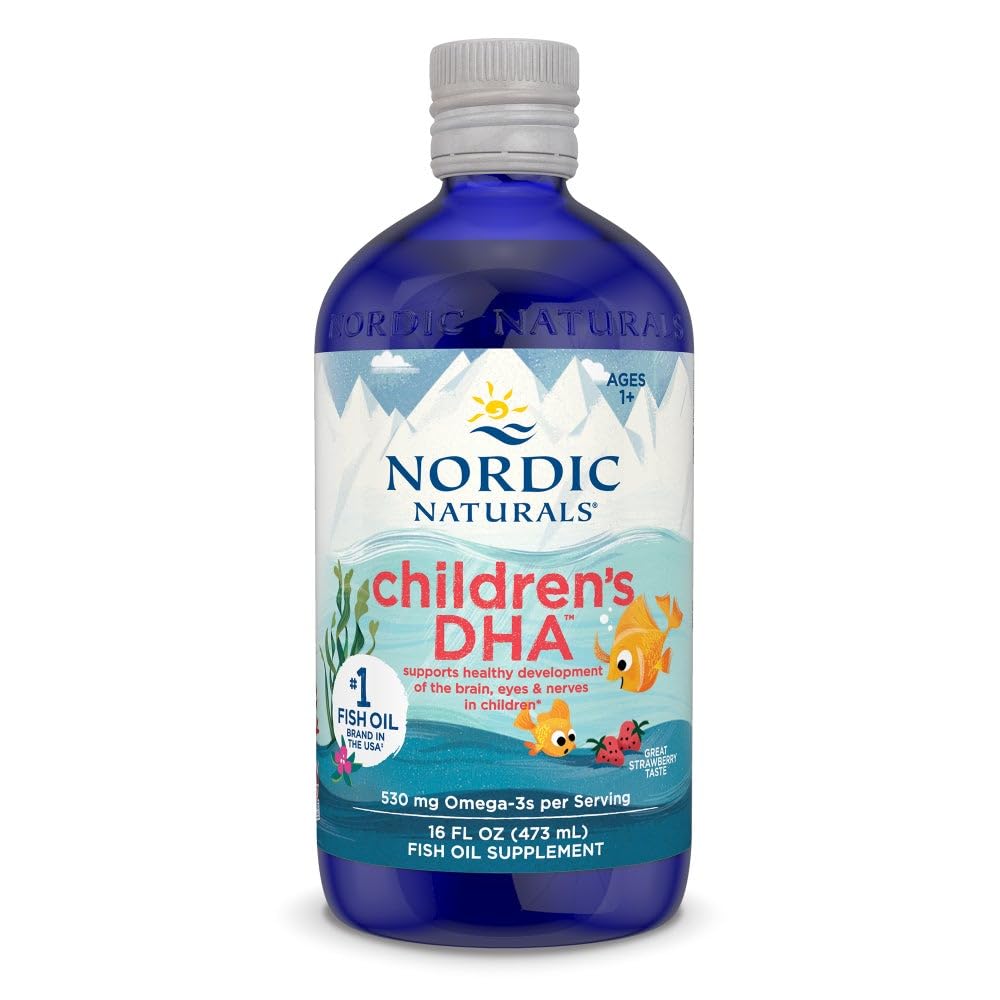 Nordic Naturals Children 's DHA, Strawberry - 16 oz for Kids - 530 mg Omega-3 med EPA & DHA - Brain Development & Function - Non- GMO - 192 Servering (Pack of 2)