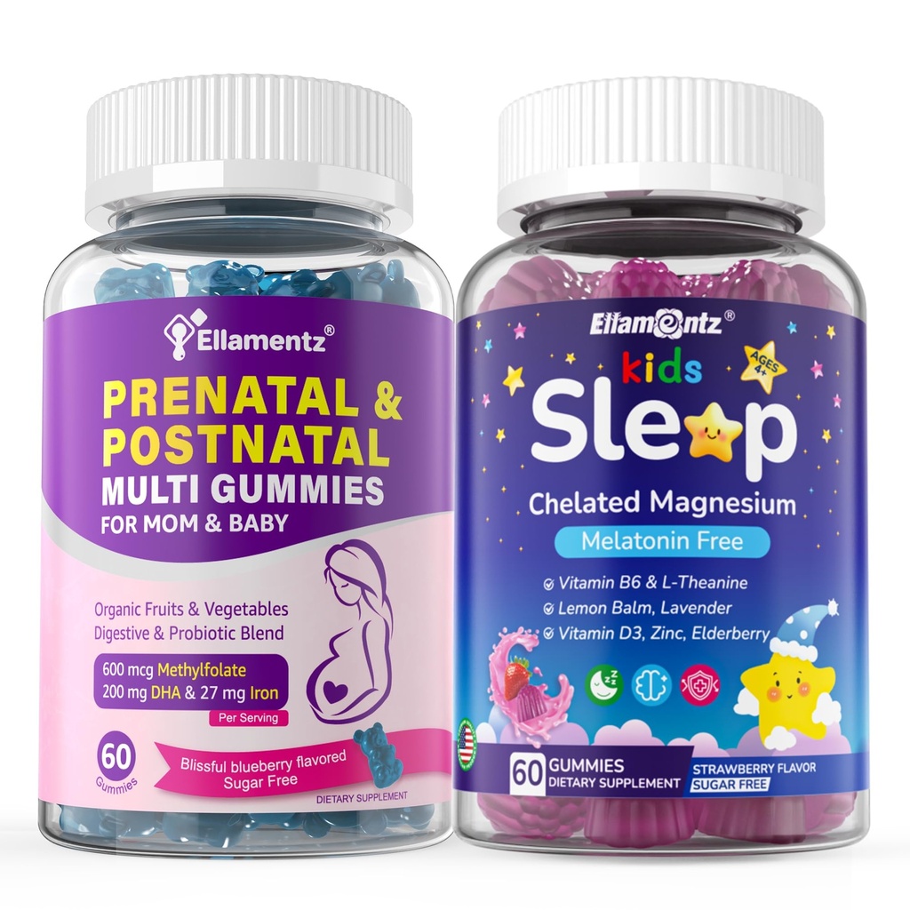 Sugar Free Prenatal Vitaminer til kvinder Gummies 2 Pack + Kids Sleep Gummies 2 Pack