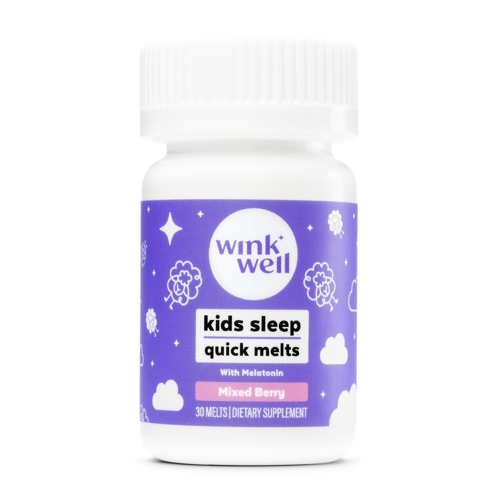 Wink Well Kids Melatonin Chewable Melts- Sleep Aid Chews med Melatonin 1mg- Quick Deep Toddler Sleep Aid, Drug- Free- Fast, Non- Habitat-Forming Child Melatonin Opløs tablet- 30 Melts