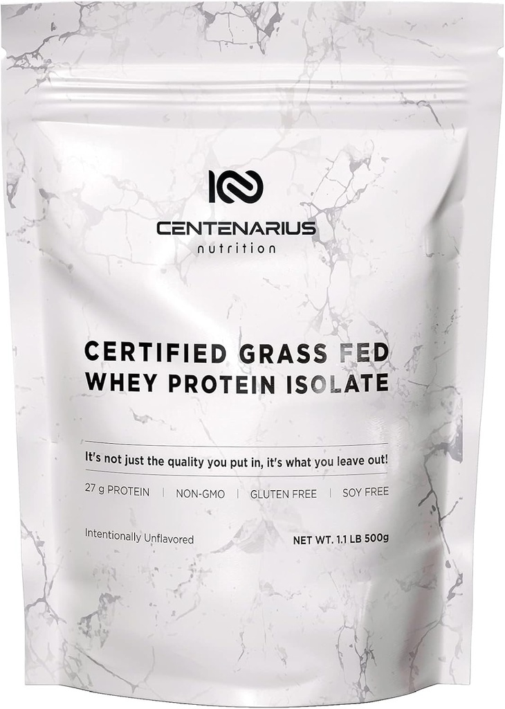 Centenarius Nutrition Grass Fed Whey Protein Unflavored Powder 500g med naturlige aminosyrer til optimeret muskelvækst, Recovery & Effektivitet - Cold- Filtreret, ingen tilsætningsstoffer eller hormoner