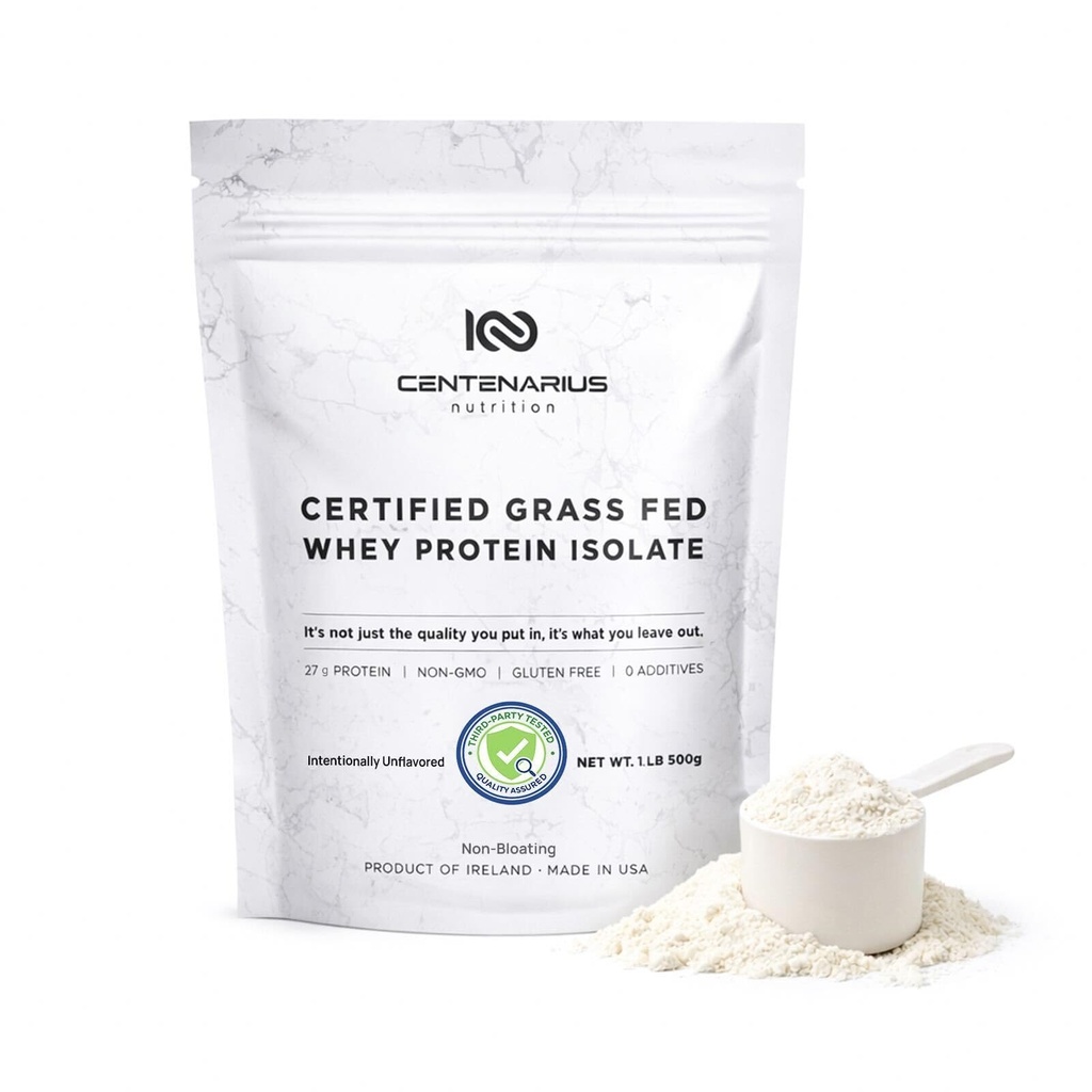 Centenarius Nutrition Grass Fed Whey Protein Unflavored Powder 500g med naturlige aminosyrer til optimeret muskelvækst, Recovery & Effektivitet - Cold- Filtreret, ingen tilsætningsstoffer eller hormoner