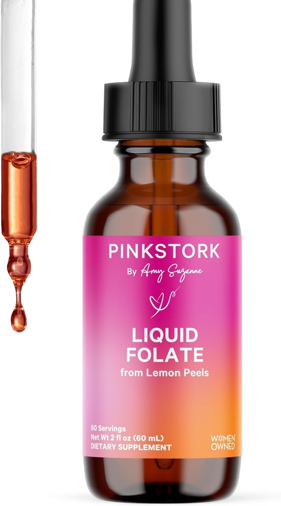 Pink Stork Liquid Folate Drops - 5-MTHF Methylfolfolat B9 Vitamin Note 124; Flydende folinsyre Alternativ for kvinder