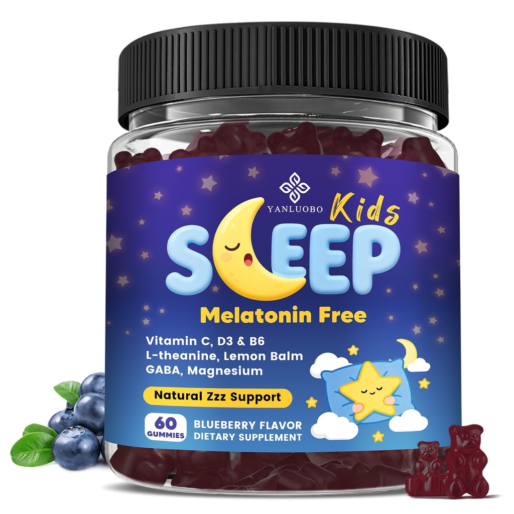 Kids Sleep Gummies Melatonin Free - med Magnesium Glycinate, Lemon Balm, L- Theanine & GABA - Calming Afslapning, Support Natural Sleep, Stille sind - Berry Flavor, ikke-Habit Forming