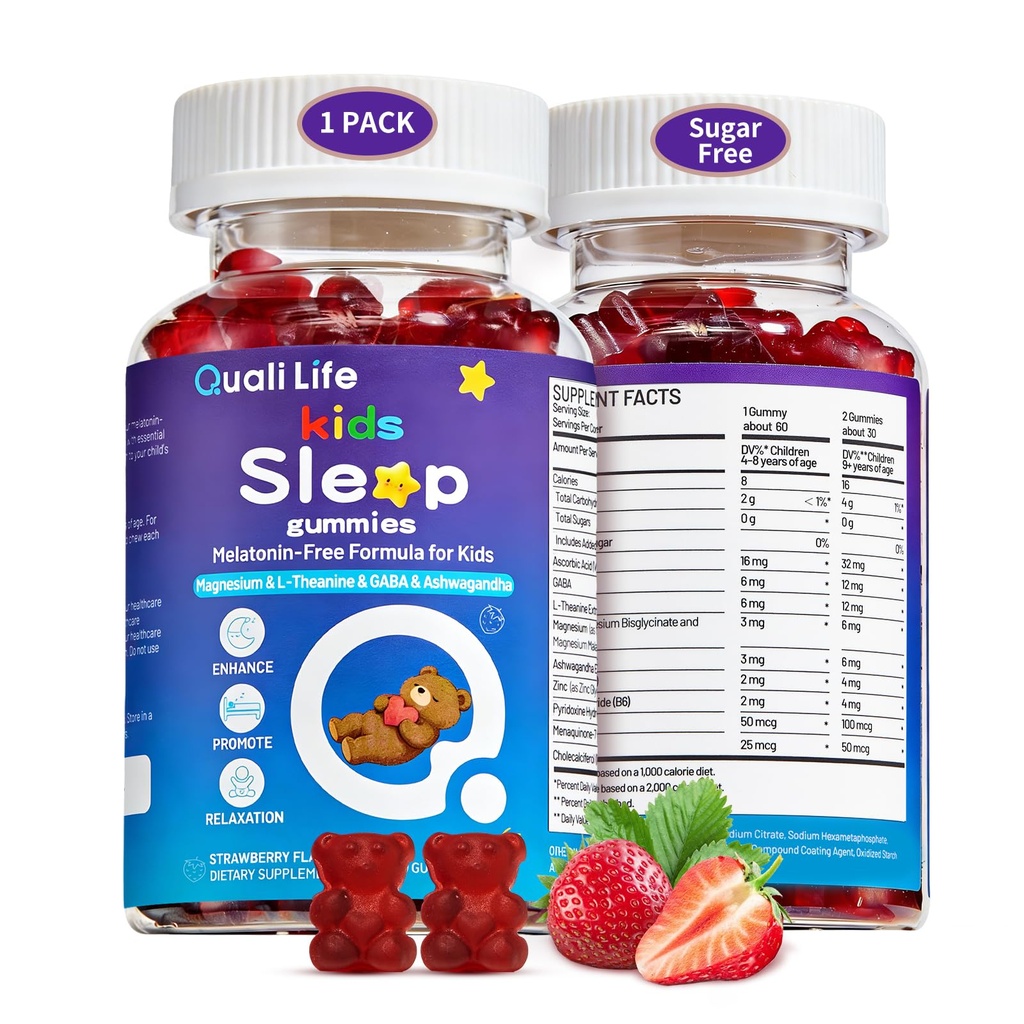 Kids Sleep Gummies - Melatonin- Free Magnesium Glycinate Sleep Support 124; Magnesium, Calcium, D3-vitamin, B6 & L- Theanine Gummies 124; Gentle Bedtime Afslapning Gummies for Kids & Teens