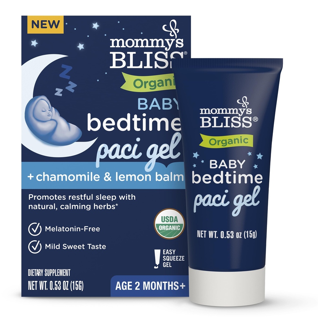 Mors Bliss Organic Baby Bedtime Paci Gel, Promoes Restful Sleep *, Melatonin Free, Alder 2 Måneder +, 0,53 Fl Oz