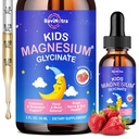 Magnesium Glycinate Væske til børn - Citrat, Malat med Omega-3, L-Theanin, GABA, Kamille, 5-HTP, D3, Zink, Kids Magnesium Drops til søvn, rolig, afslapning & Focus, Jordbær Flavor, 2 Fl Oz