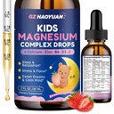 Kids Magnesium Liquid Drops - Magnesium Glycinate Drops til børn, Citrate Flydende med Calcium, Omega-3, L- theanin, Zink, Vitamin B6 D3 C til søvn, Afslapning, Rolig & Focus, Strawberry Flavor, 2 Fl Oz