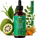 Soursop Bitters Liquid Drops 10- in-1 med Sea Moss, Gurkemeje, Moringa, Black Seed Oil, Oregano, Ashwagandha & Herbal Extracts - Understøtter Samlet Wellness, Vegan, 60ml / 2 Fl Oz