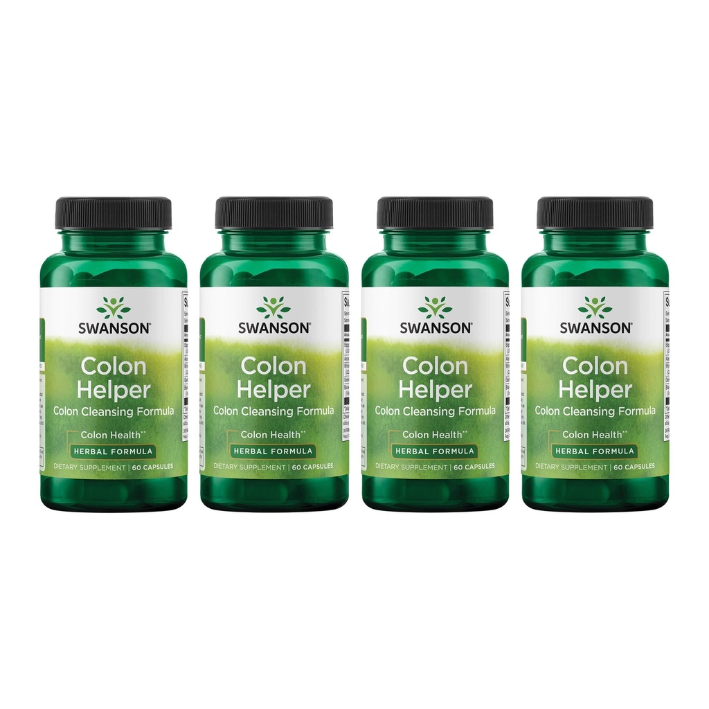 Swanson Colon Helper - fremmer fordøjelsesmæssig sundhed ved hjælp af Jernurt, Goldenseal Root, Slippery Elm Bark & Mere - Urtetilskud støtte sunde elimineringer - (60 kapsler) (4 pakke)