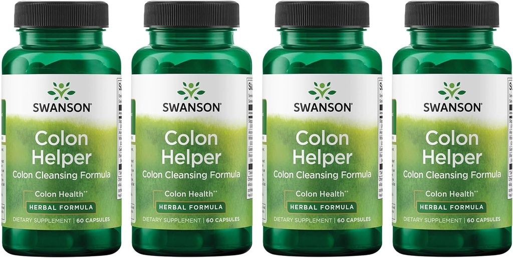 Swanson Colon Helper - fremmer fordøjelsesmæssig sundhed ved hjælp af Jernurt, Goldenseal Root, Slippery Elm Bark & Mere - Urtetilskud støtte sunde elimineringer - (60 kapsler) (4 pakke)