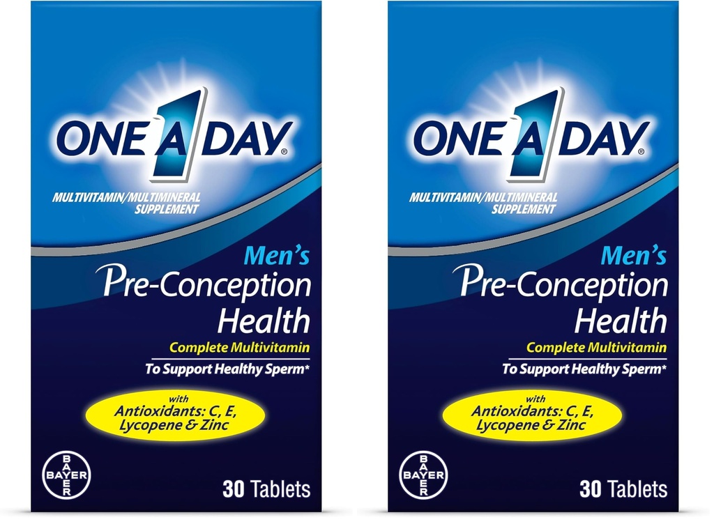 A Day Mænds Pre-Conception Health Multivitamin til at støtte sund sperm, supplement til mænd med C-vitamin, E-vitamin, Selen, zink, og Lycopene, 30 Greve (pakke med 2)