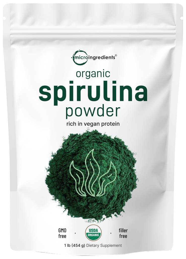 Micro Ingredients Organic Spirulina Powder, 1lb Mex124; Blue- Green Algae, Rich in Vegan Protein, Vitaminer & Minerals Mex124; Kilde til naturlige chlorophyll & Enzymes Mex124; Non-GMO, Gluten- Free, Ingen tilsætningsstoffer