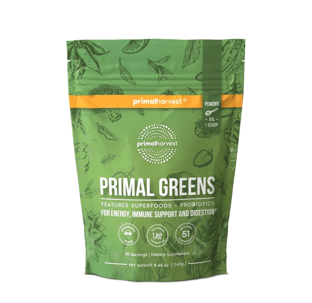Primal Harvest Super Green Powder, 30 Servere w / + 50 Grønne Superfood Chlorella, Probiotika, Green Tea, Wheatgrass, Kale, Gurkemeje for energi, Primal Green