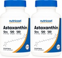 Nutricost Astaxanthin 12mg, Non- GMO og Gluten Free, 120 Softgels (4 Month Supply) (pakke med 2)