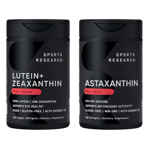 Sports Research ® Eye Support - 20mg Lutein + 4mg Zeaxanthin Made with Lute- Gen ® and 6mg Astaxanthin Supplement from Islandsk Astalif (120 Softgels Each)