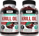 Kaya Naturals - Antarktis Krill Oil 500mg med Omega 3, EPA, DHA, Phospholipider & Astaxanthin Supplement - Brain & Health Vitamin - Anti Aging Supplement - 30 Count Softgels (Pack of 2)