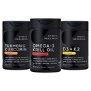 Sports Research® Antarctic Krill Oil Omega 3 1000mg (with Phospholipids, Choline & Astaxanthin), Turmeric Curcumin C3 Complex (with Bioperine Black Pepper & Coconut Oil) & Plant Based Vitamin D3 + K2