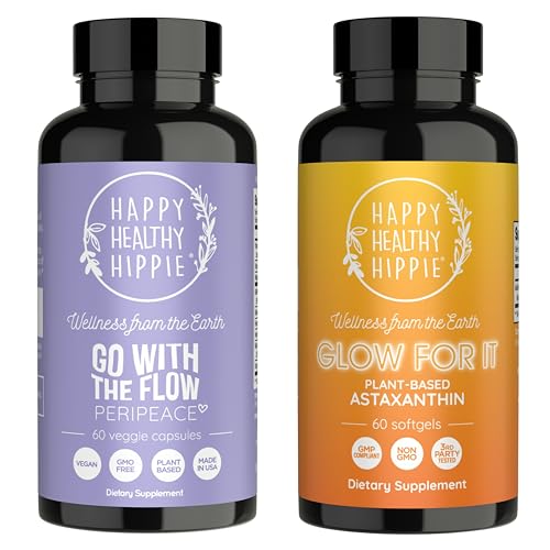 Happy Sund Hippie Glow for It Astaxanthin Supplement & Gå med Flow Perimenopause Kosttilskud til kvinder