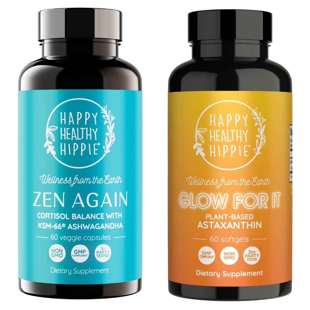 Lykkelig Hippie Glow til det Astaxanthin Supplement & Zen igen Cortisol Manager