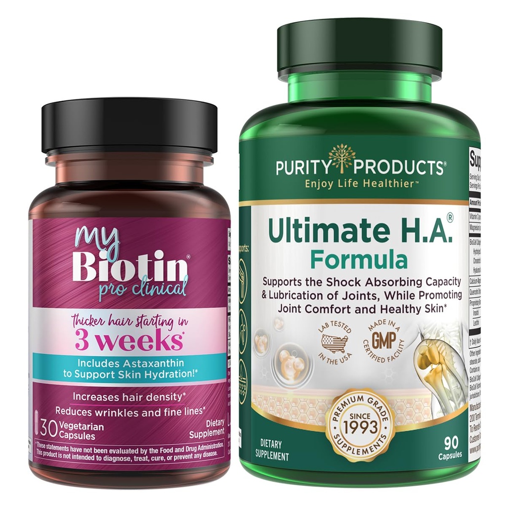 Renhedsprodukter Bundle - MyBiotin ProClinical + Ultimate H.A MyBiotin ProClinical (Biotin, MB40X Matrix, Astaxanthin) - Ultimate H.A. (BioCell Collagen, Quercetin, Hyaluronsyre + mere)