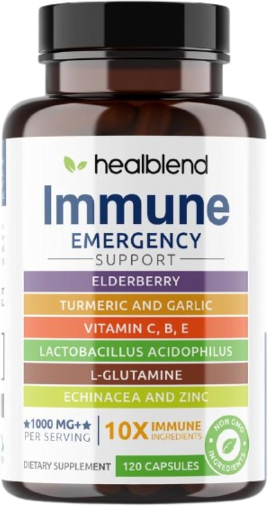 healmix 10 i 1 immunsupport Booster med hyldebær, zink, Echinacea, gurkemeje, Lactobacillus acidophilus, til voksne [120 Kapsler]