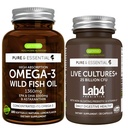 Pure & Essential High Absorption Omega-3 Wild Fish Oil 1360mg + Live Cultures + Lab4 Probiotika Bundle, 1000mg EPA & DHA med Astaxanthin + 25 Millioner CFU Lactobacillus Acidophilus & Bifidobacterium wi