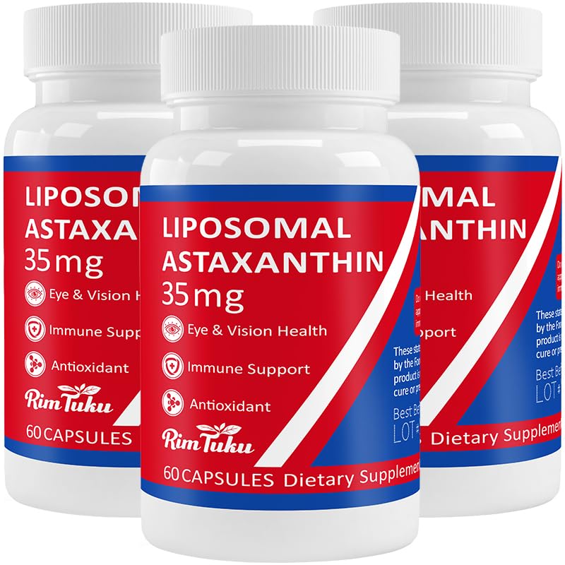 35 mg Liposomal Astaxanthin Supplement - Kraftig antioxidant støtte til hud, led- og øjensundhed - Naturlig anti - Aging formel med Pure Astaxanthin - Vegan, Non- GMO, 180 kapsler