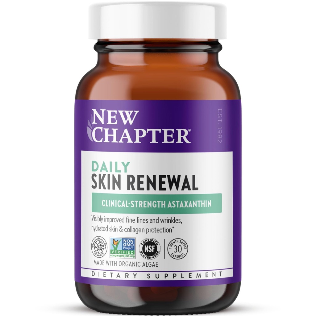 Nyt kapitel Dagligt Skin Fornyelse Supplement, Clinical- Strength Astaxanthin til Youth Hudpleje + Collagen Beskyttelse med C-vitamin, A-vitamin, E & Zink - 30 kapsler