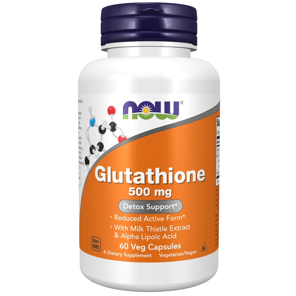 Now Foods Supplements, Glutathione 500 mg, Med Milk Thistle Extract & Alpha Lipoic Acid, Free Radical Neutralizer *, 60 Veg kapsler