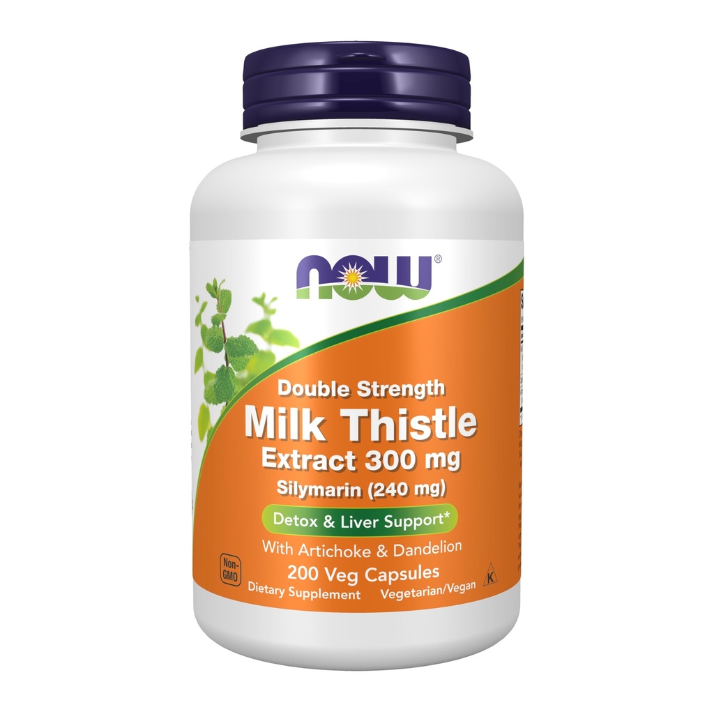 Now Foods Supplements, Silymarin Milk Thistle Extract 300 mg med Artichoke og Mælkebøtte, Double Strength, Understøtter leverfunktion *, 200 Veg kapsler