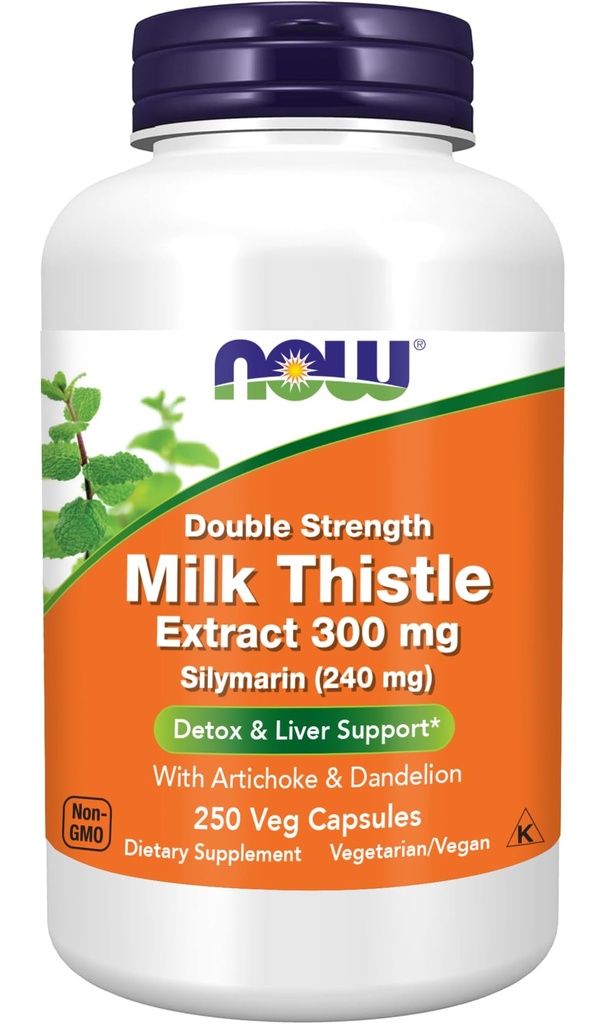 Now Foods Supplements, Silymarin Milk Thistle Extract 300 mg med Artichoke og Mælkebøtte, Double Strength, Understøtter Leverfunktion *, 250 Veg Kapsler (1)