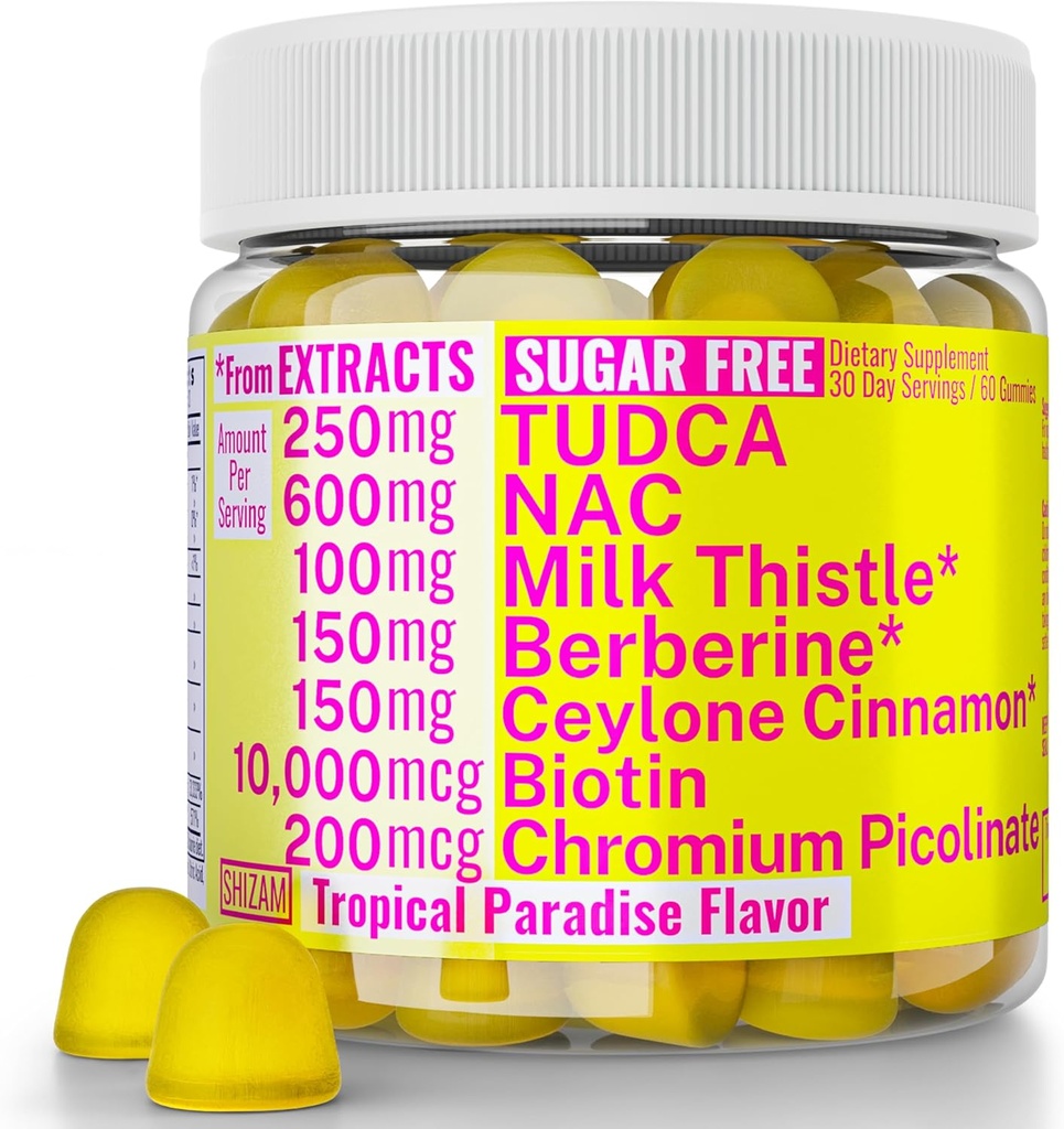 Sugar Free Gummies Gummies with Chrom Picolinate TUDCA NAC Organic Ceylon Cinnamon Milk Thistle Berberine Dex124; Kapsler Pulver Kosttilskud Alt 124; Bile Salte N- Acetyl- L- Cysteine Biotin N- Acetylcystein