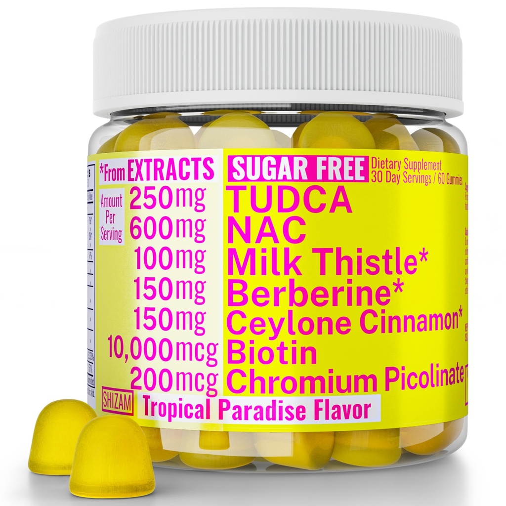 Sugar Free Gummies Gummies with Chrom Picolinate TUDCA NAC Organic Ceylon Cinnamon Milk Thistle Berberine Dex124; Kapsler Pulver Kosttilskud Alt 124; Bile Salte N- Acetyl- L- Cysteine Biotin N- Acetylcystein
