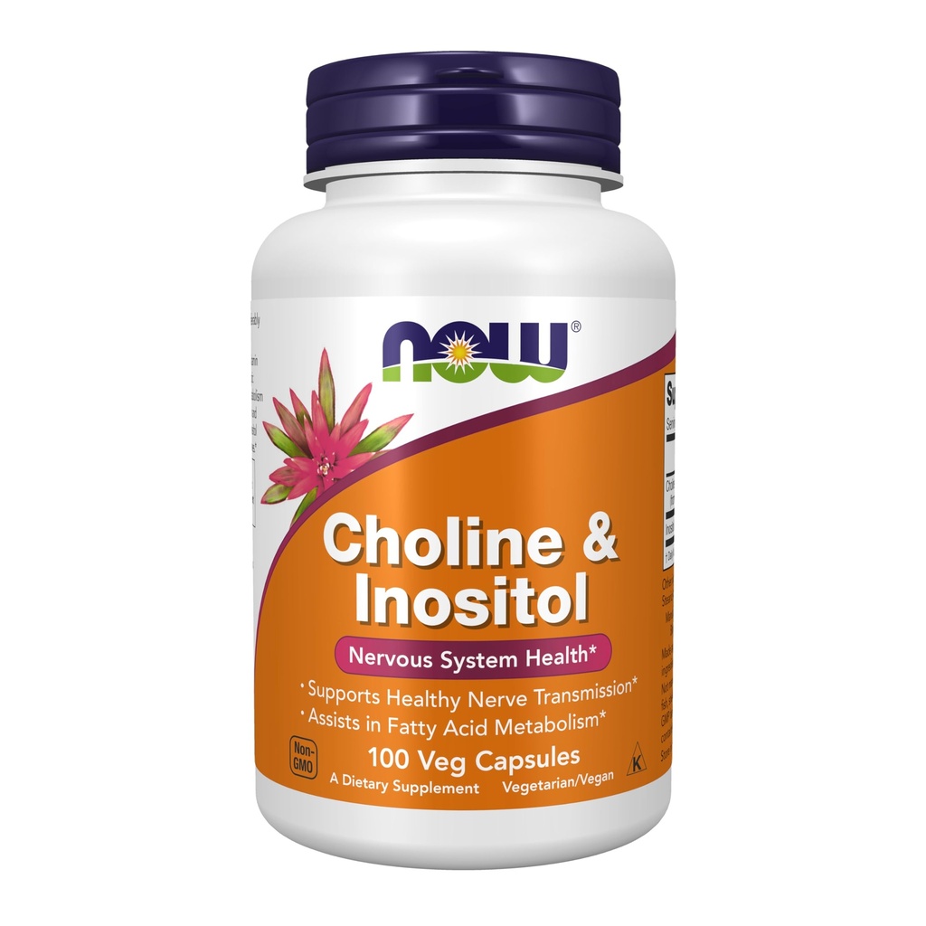 Now Foods Supplements, Cholin & Inositol 500 mg, Sund Nerve Transmission *, Nervesystemet Sundhed *, 100 kapsler