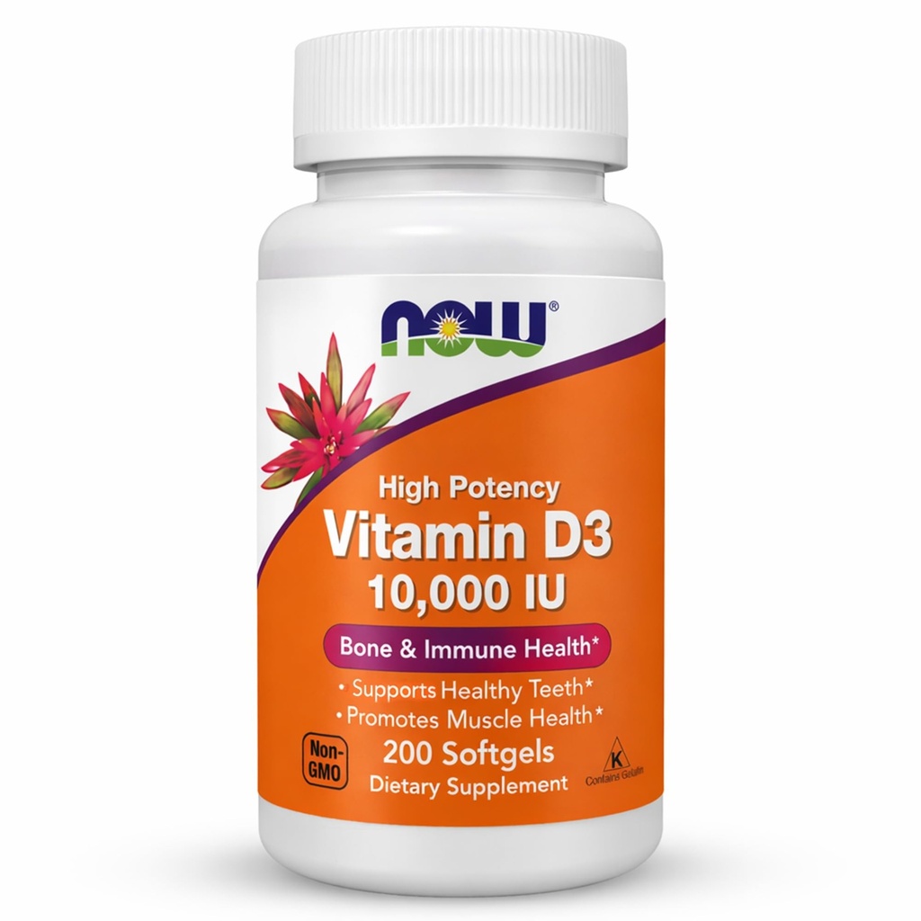 Now Foods Supplements, D3- 10. 000 IE vitamin, højeste potens, strukturel støtte *, 200 Softgels