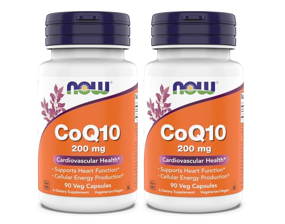 Nu Kosttilskud - CoQ10 (Coenzym Q10) 200 mg, Understøtter kardiovaskulær sundhed *, Kosher, Vegan 90 Vegetariske kapsler (pakke med 2)