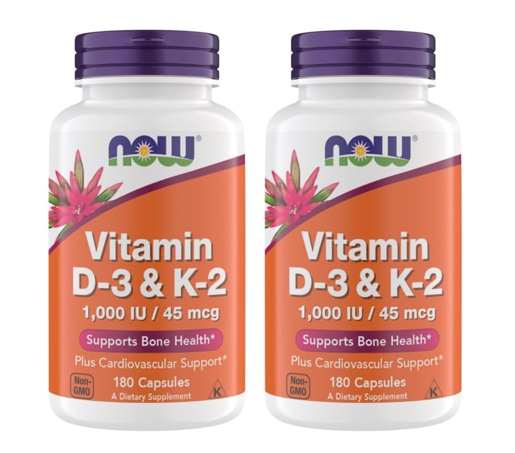 Nu Kosttilskud D3 K2, 1000 IE / 45 mcg, Kardiovaskulær Support, Understøtter Bone Health, 180 Vegetariske Kapsler - Vegan, Gluten Free, Kosher Vitamin D3 og K2 Kosttilskud (2)