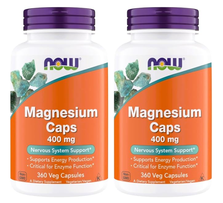Now Foods Supplements, Magnesium 400 mg, Enzyme Function *, Nervesystemet Support *, 360 Veg Kapsler (pakke med 2)