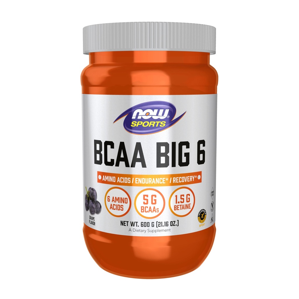 Now Foods Sport Nutrition, BCAA (forgrenet kæde Aminosyrer) Big 6, Grape Flavor, 600 Bedste