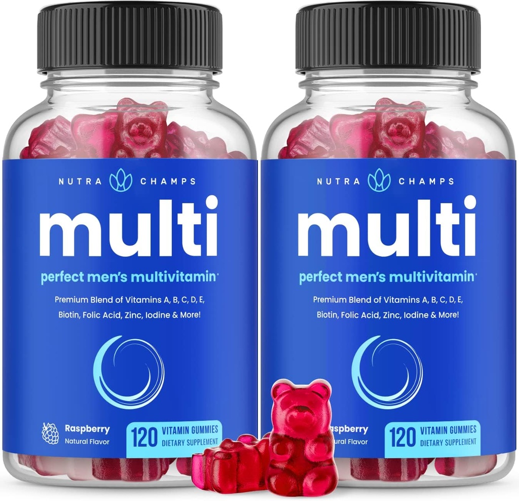 NutraChamps Multivitamin til mænd, 240 Greve, Vitaminer A, B, C, D, E, Biotin, Zink, Herre Gummy Multivitaminer Supplement, Chewable Daily Multi Gummy Vitaminer til mænd (Pack of 2)